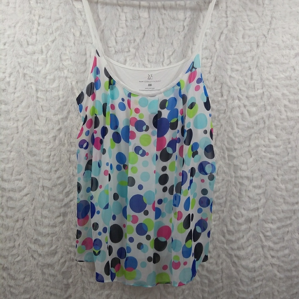 🌹New York & Co. Multi Colored Circles Flowy Tank